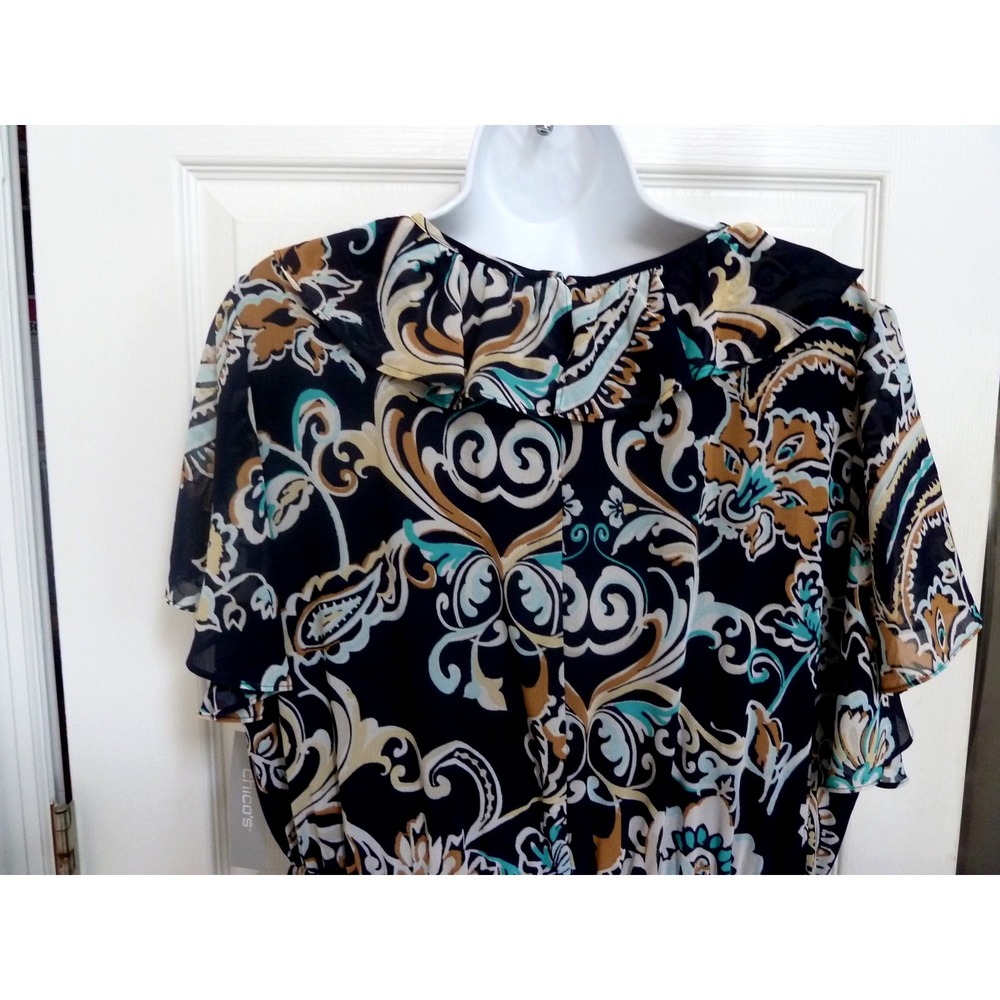 NWT CHICO'S Sz 3=16, XL Midi Dress Ruffle Wrap Paisley Professional Career $179. - Picture 7 of 9